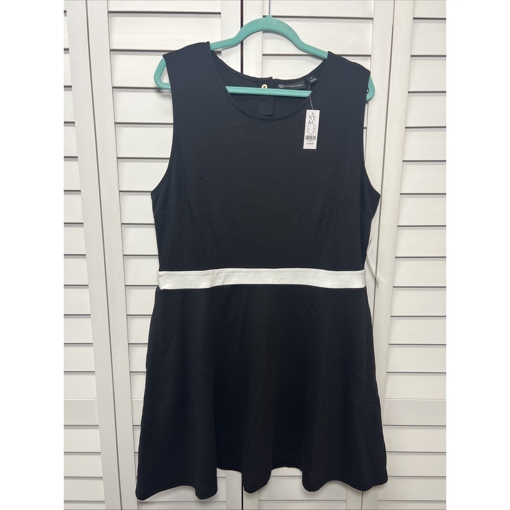 New York & Company Sleeveless Cotton A-Line Dress Size XL Black & White NWT